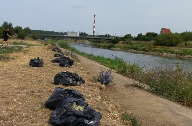 Poznań: Więźniowie sprzątali brzegi Warty. Znaleźli kontener śmieci w wodzie!