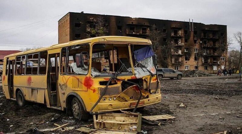 zniszczony autobus ewakuacyjny, Borodzianka fot Siły Zbrojne Ukrainy